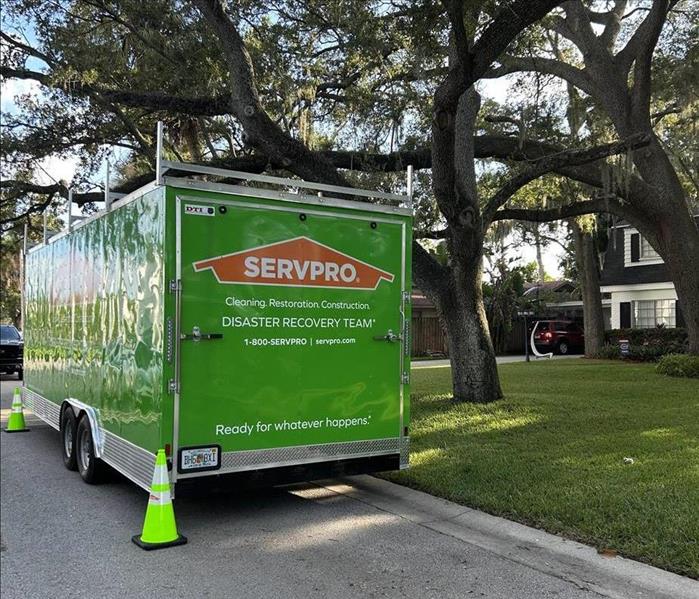 SERVPRO® truck parked outside a job site.