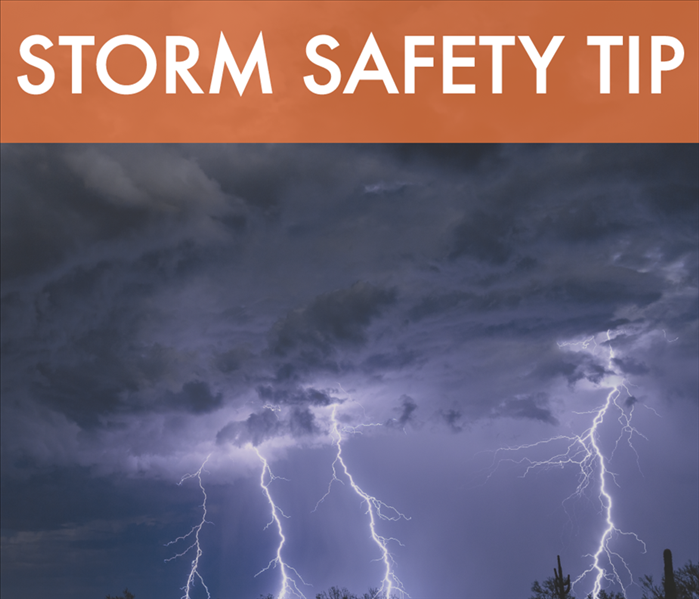 A graphic that says storm safety tip